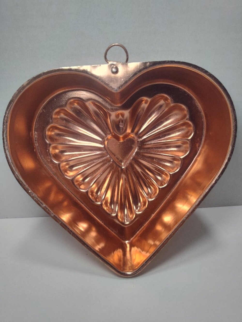 Vintage Copper Heart Mold Wall Hanging Jelly Cake Mold 7x6 Rustic Kitchen Decor